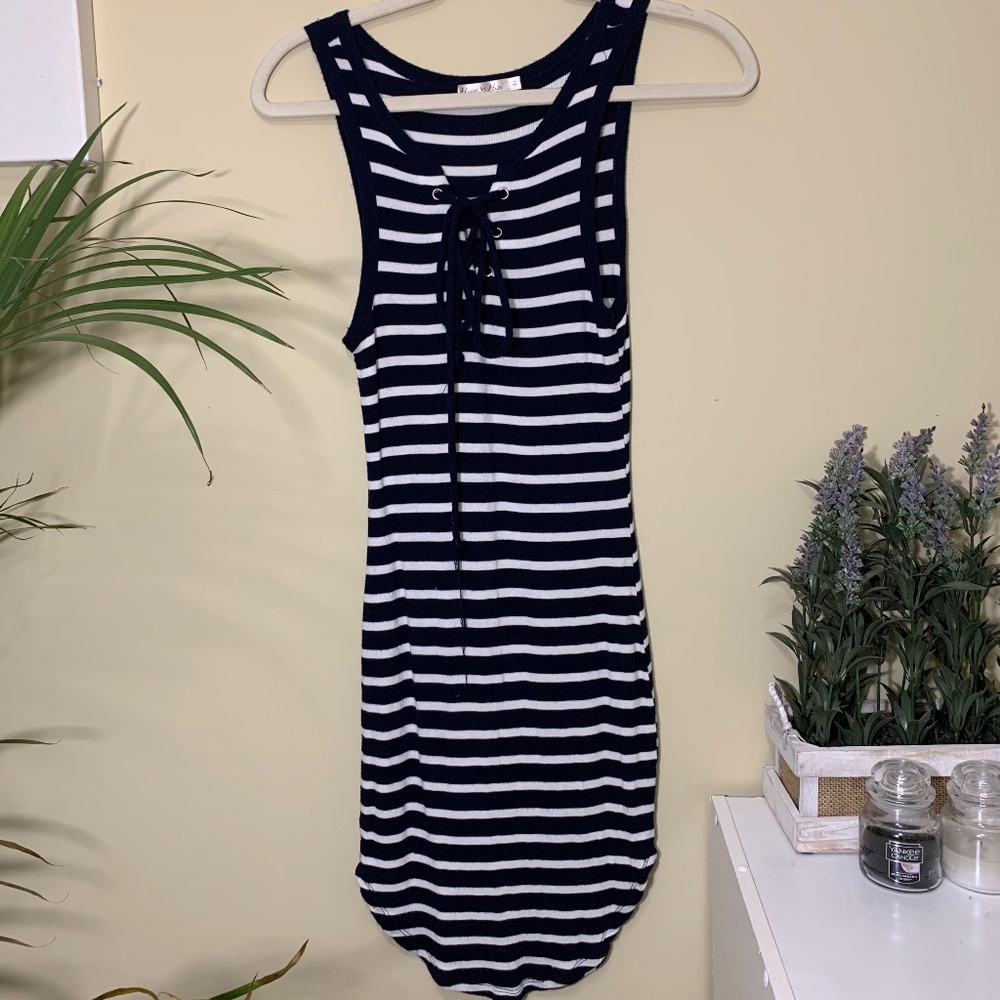 Navy Blue and White Striped Summer Dress
